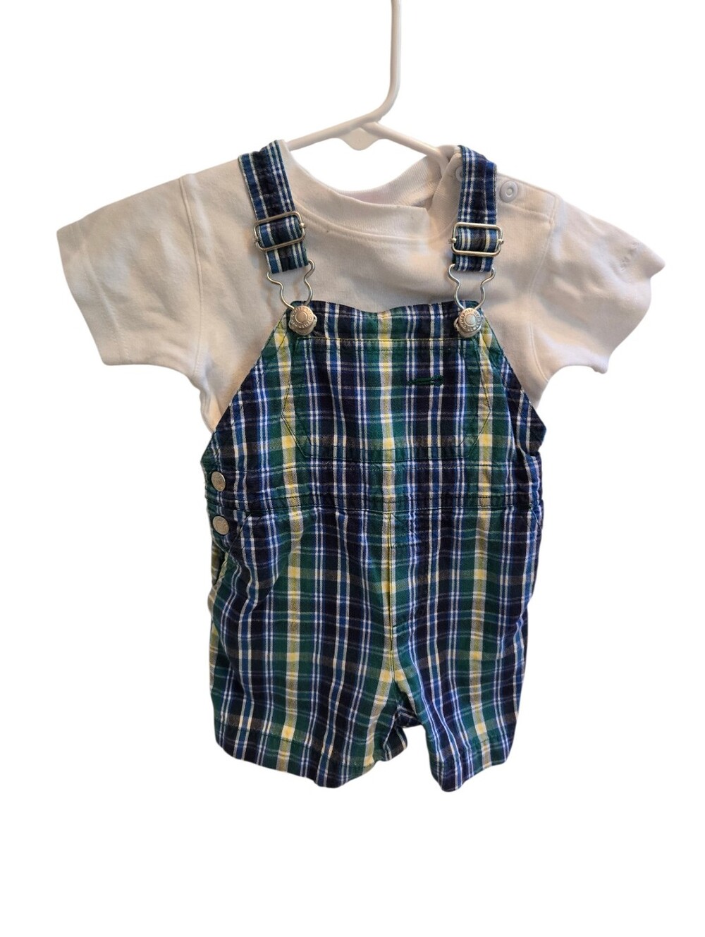 Vintage Y2k Gymsport Gymboree Plaid Blue & Green Overall Shorts 2pc Set